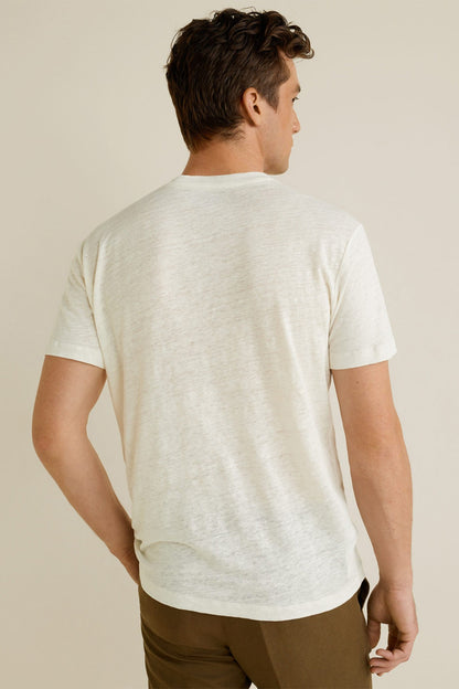 MANGO white crew-neck T-shirt, back view, short sleeves, heathered knit
