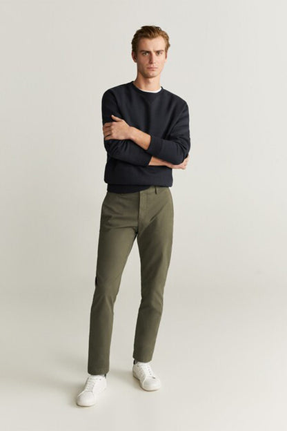 MANGO khaki slim straight-leg trousers with belt loops