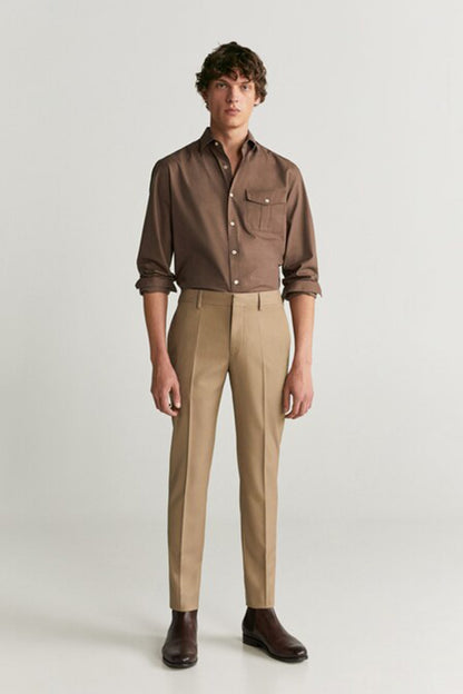 Brown button-up shirt with chest flap pocket and long sleeves