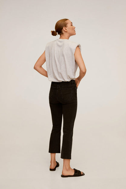 MANGO black denim cropped jeans with back yoke and belt loops, straight leg