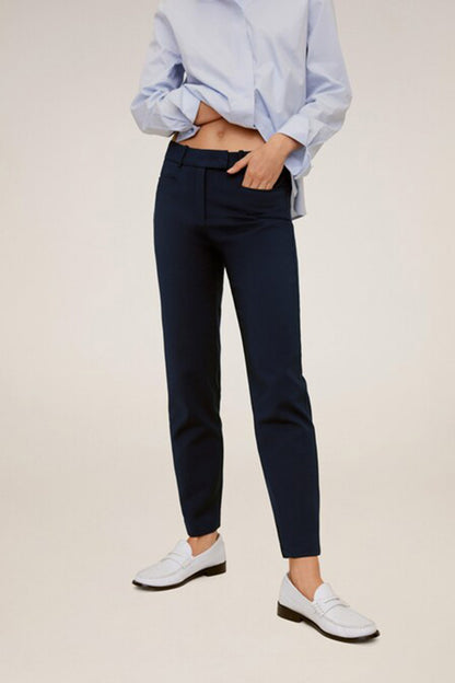 Dark navy tailored ankle trousers with belt loops