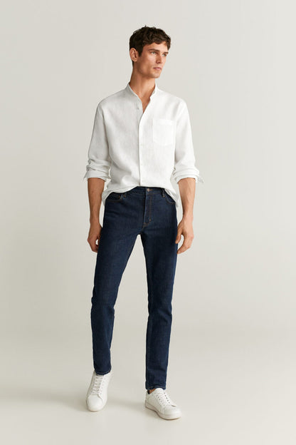 White button-up shirt with collar, 3/4 sleeves, front button placket