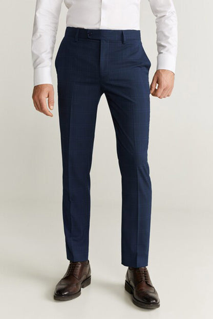 MANGO dark navy tailored trousers, belt loops, button closure, straight leg, front pockets