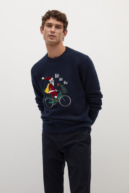 Men's dark navy crewneck sweatshirt with festive graphic on front
