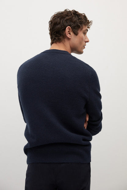 Men's dark navy crewneck sweatshirt back view with long sleeves
