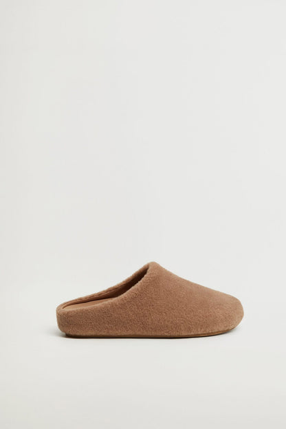 MANGO medium brown slip-on slippers with closed toe and soft suede texture