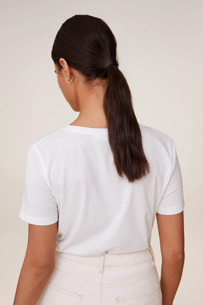 Women's white T-shirt, crew neck, short sleeves (back view)