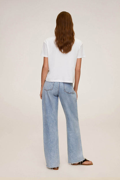 Off-white short-sleeve T-shirt, back view with small center print