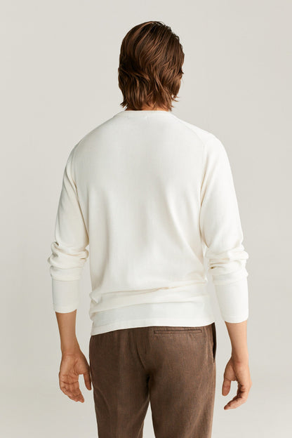 Off-white crewneck sweatshirt, long sleeves, back view
