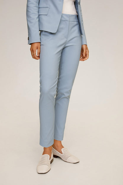 Sky blue tailored suit trousers with ankle length and front crease