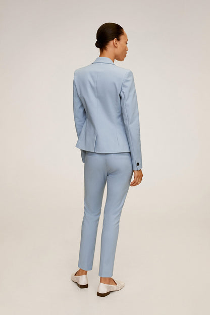 Sky blue tailored suit trousers, slim fit with ankle-length hem