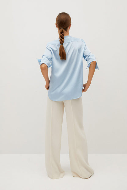 MANGO light-blue button-up shirt from back, long sleeves