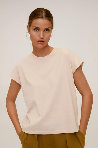 Pastel pink short-sleeve loose-fit top