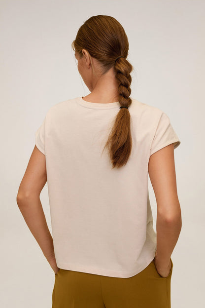 Pastel pink short-sleeve loose-fit top, back view