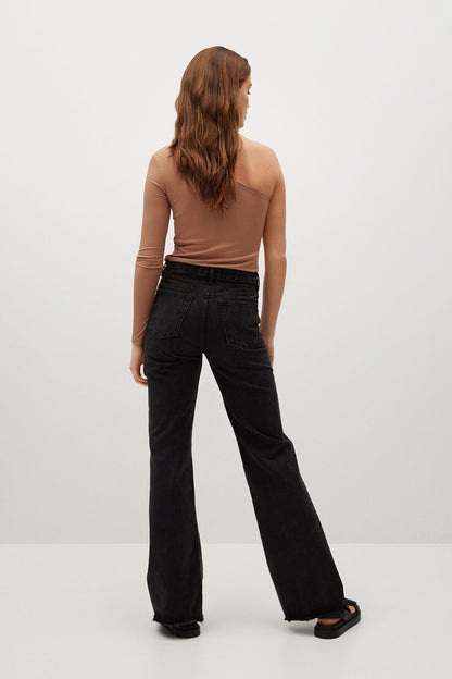 MANGO camel ribbed one-shoulder knit top, back view