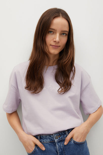 MANGO mauve crew-neck short-sleeve T-shirt