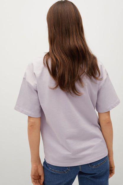 MANGO mauve crew-neck short-sleeve T-shirt, back view