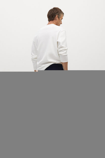Mango navy trousers, back view, straight leg with belt loops