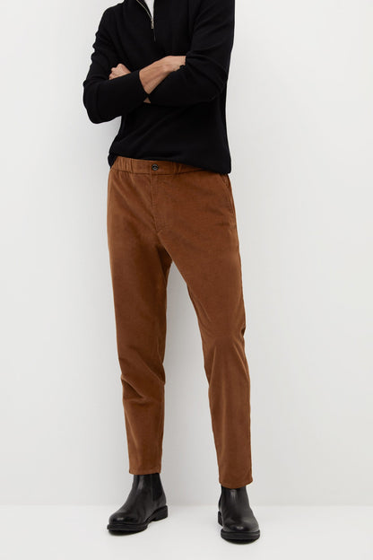 MANGO tobacco brown slim trousers with belt loops and side pockets, full length