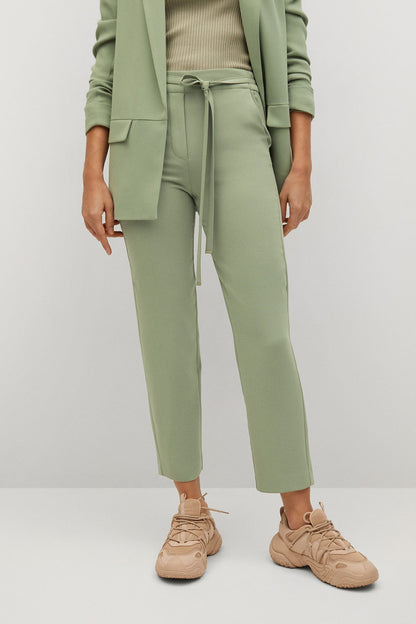 MANGO light green drawstring ankle trousers with tapered legs