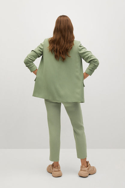 MANGO light green drawstring ankle trousers, back view, tapered fit