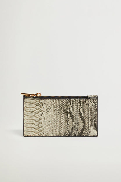 Grey snakeskin-effect MANGO zip pouch, rectangular with gold-tone zipper