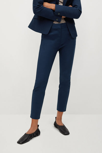 Navy tailored blazer and slim trousers set, single-breasted with matching pants
