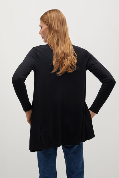 Black long cardigan with back drape and long sleeves