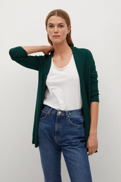 MANGO dark green cardigan with open front and long sleeves