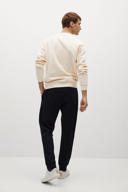MANGO off-white crewneck sweatshirt, back view, ribbed cuffs and hem