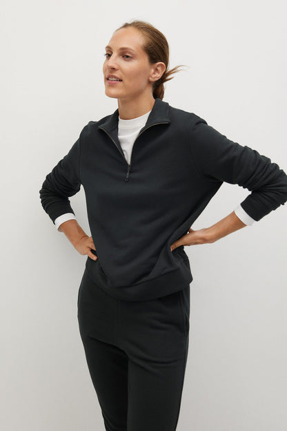 Charcoal zip-up sweatshirt and jogger pants with stand collar