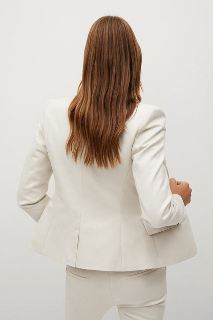 MANGO white blazer, back view, structured shoulders and single-button closure