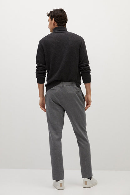 Men's medium heather grey sweatpants, back view with elastic waistband