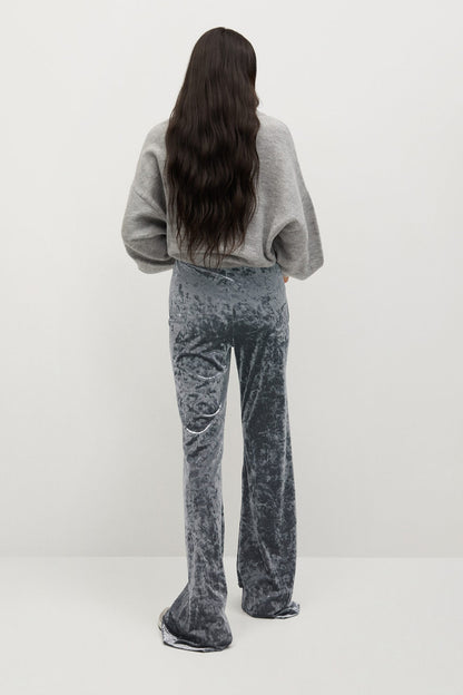 Washed-effect wide-leg sweatpants, dark gray, straight leg back view