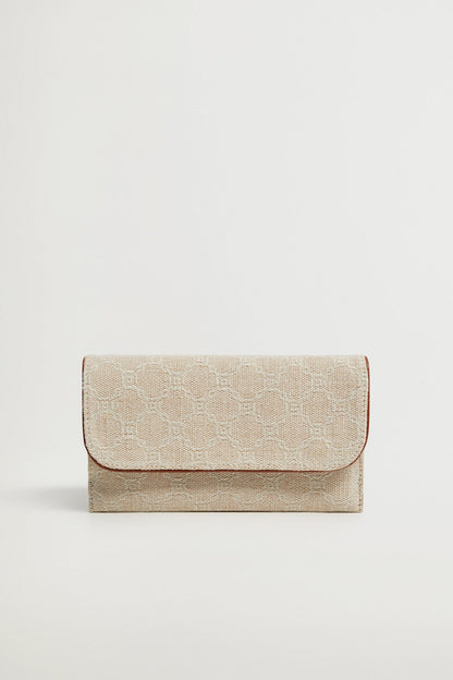 Textured off-white wallet or clutch with front flap and allover pattern