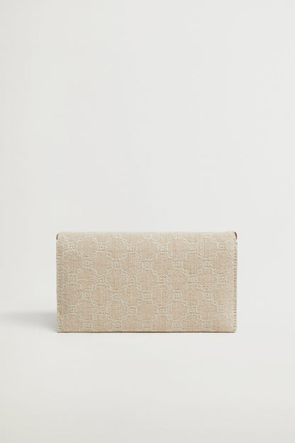 Textured off-white wallet or clutch with allover pattern and plain back panel