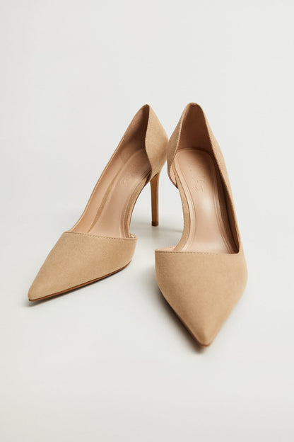 MANGO sand suede pointed-toe stiletto heels with slim high heel, pair view