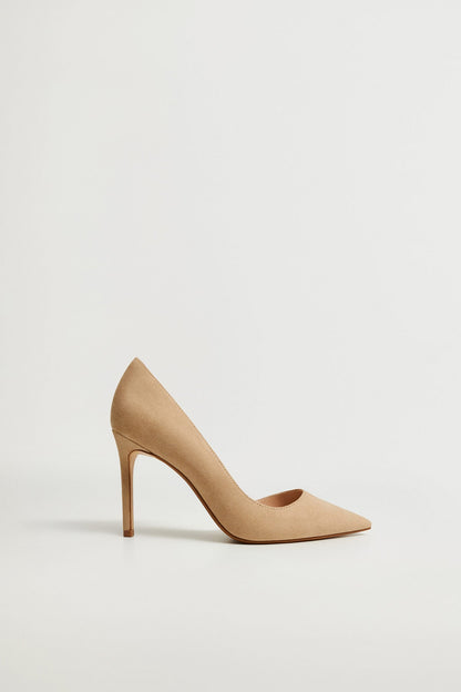 MANGO sand suede pointed-toe stiletto heel pump, side view