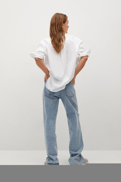 MANGO white button-up shirt with gathered short sleeves and loose fit