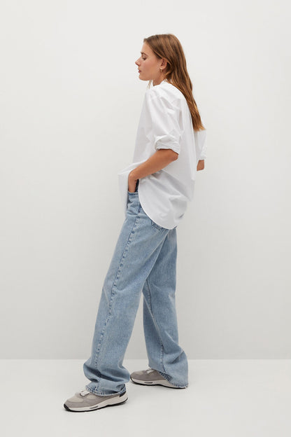 MANGO white button-up shirt with curved hem and cuffed sleeves