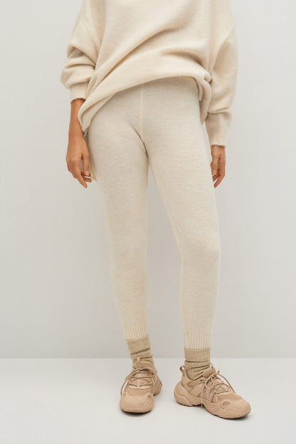 MANGO ecru knit jogger pants and sweatshirt set with ribbed cuffs and waistband