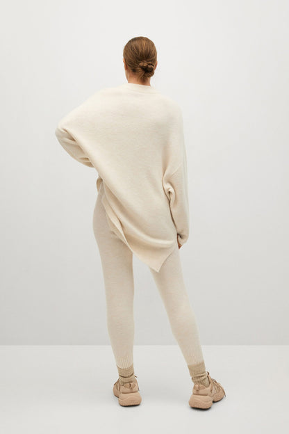 MANGO ecru knit sweatshirt and jogger set, ribbed hem and cuffs, back view
