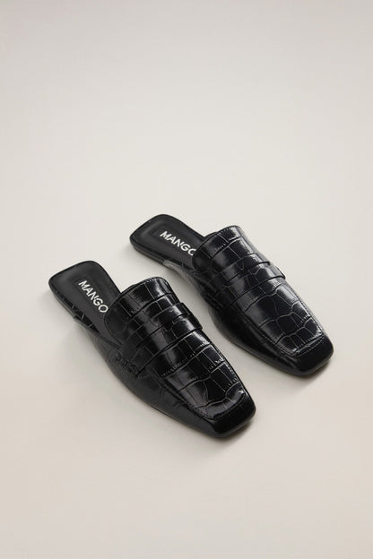 MANGO black croc-embossed slide sandals, open toe, wide strap