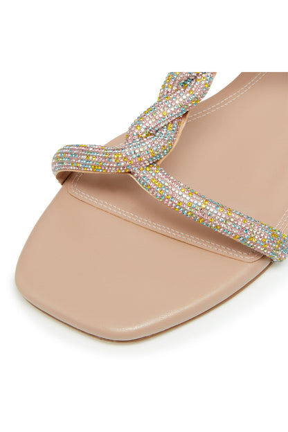 Nude sandal footbed with multicolor beaded ankle strap detail