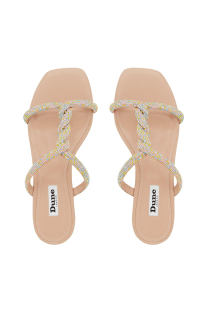 Nude thong sandals with multicolor beaded straps, Dune logo on footbed
