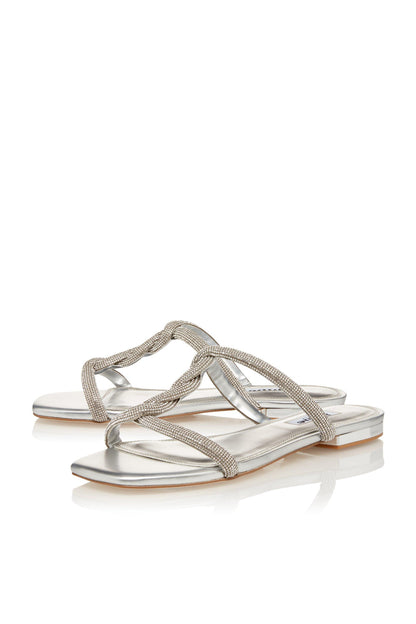 Dune London silver open-toe sandals with braided beaded strap design