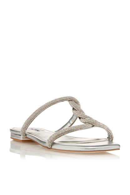 Dune London silver flat open-toe sandals with crisscross beaded straps