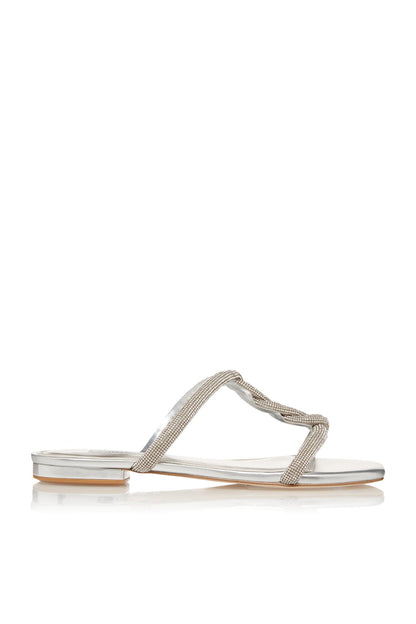 Dune London silver strappy sandals with beaded cross straps