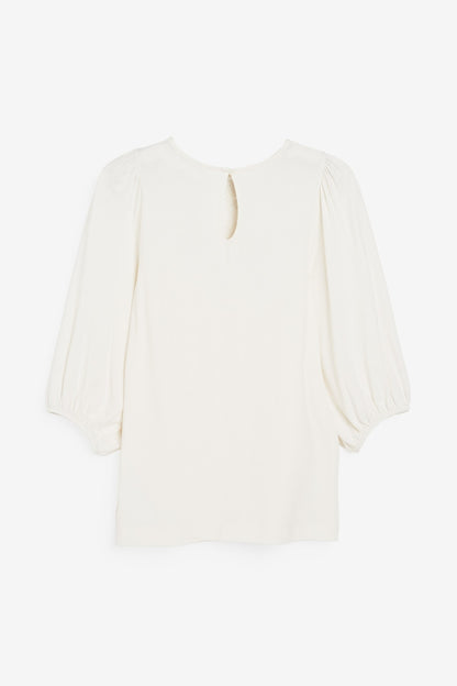 NEXT cream long-sleeve blouse with keyhole back opening and pleated yoke