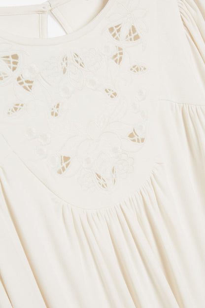 NEXT cream close-up blouse with embroidered leaf pattern and gathered skirt